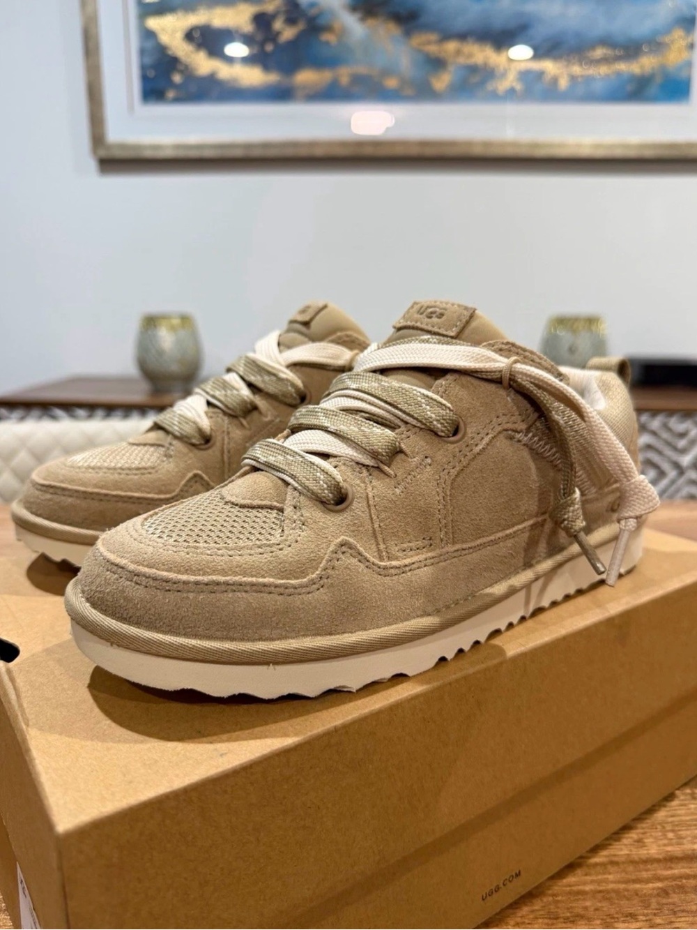 UGG Low Lowmel Beige Low -top Lace-up Sneaker Size 7W/5Y BNIB